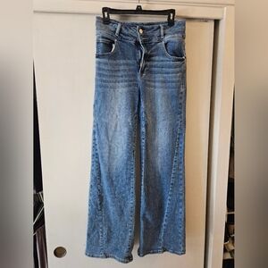 Blue Flare Wide Leg Jeans with Relaxed Fit